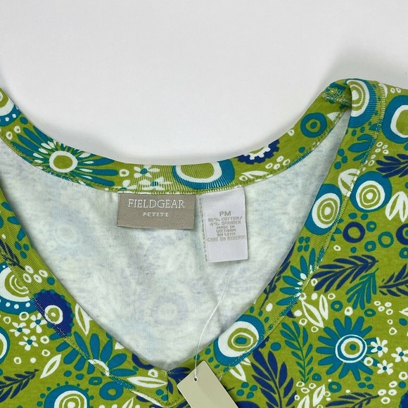 NWT Women's FieldGear Petite Medium Green Floral Print Short Sleeve Shirt - Picture 2 of 6